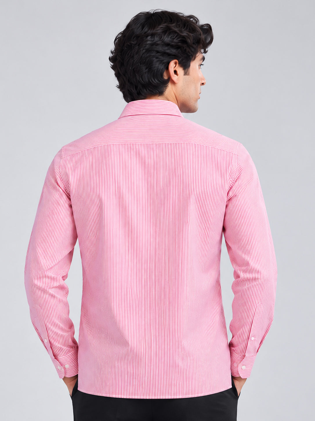 Back view of DILI pink striped full sleeve shirt