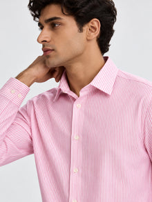 Men's Pink Striped Full-Sleeve Shirt