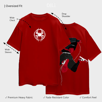 Premium Spider Printed Pure Cotton Oversized Red T-shirt
