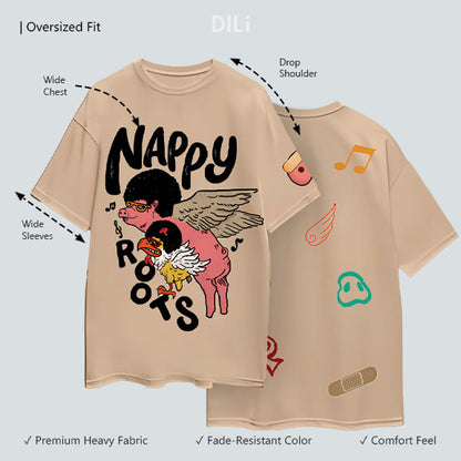 Funky Design Pure Cotton Oversized T-shirt Beige
