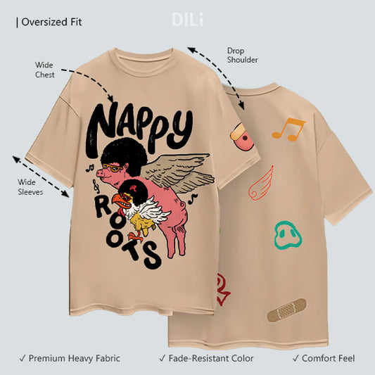 Funky Design Pure Cotton Oversized T-shirt Beige