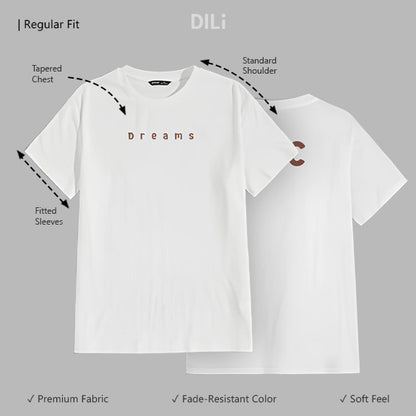 Dreams Text Printed Regular Fit Printed T-Shirt White