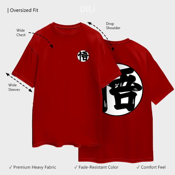 Goku Unique Graphic Printed Red Pure Cotton Oversized T-shirt.