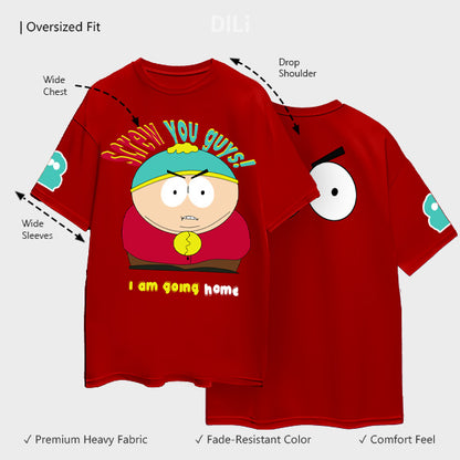 Pure Cotton Eric From South Park Printed Drop-Shoulder Sleeves Oversized Red Color T-shirt