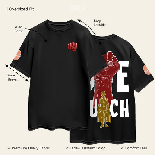 One Punch Man Pure Cotton Oversized T-shirt Black