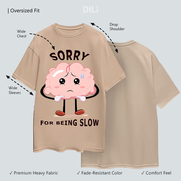 Graphic Printed Pure Cotton Oversized T-shirt Beige