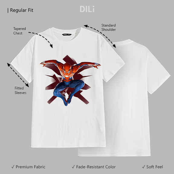 Regular Fit Spider Man Design Printed T-Shirt White.