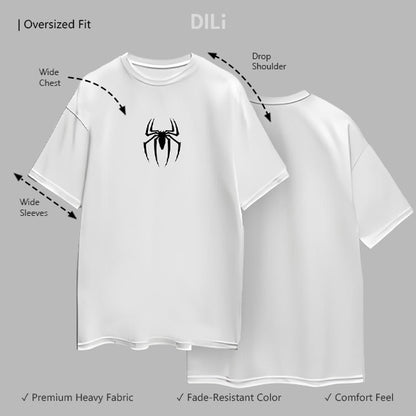 Spider Symbol Printed Pure Cotton Drop-Shoulder Sleeves Oversized White T-shirt