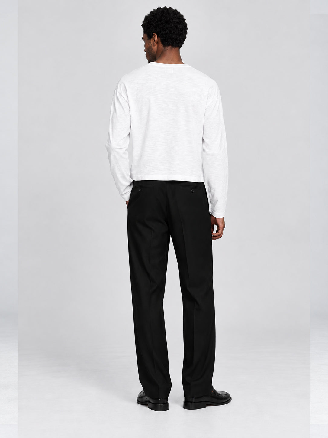 Men's White Slub Cotton Cropped Henley T-Shirt back view