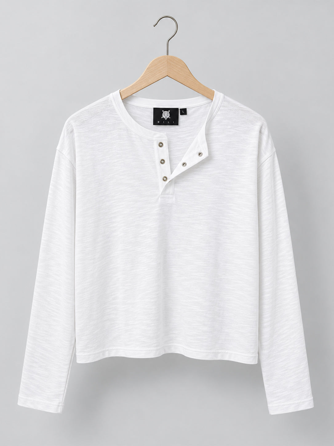 Men's White Slub Cotton Cropped Henley T-Shirt product view