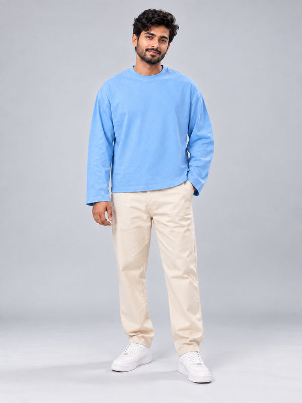 Men's Solid Sky Blue Pure Cotton Oversized T-Shirt