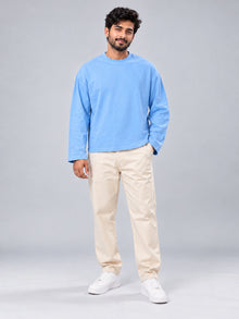 Men's Solid Sky Blue Pure Cotton Oversized T-Shirt