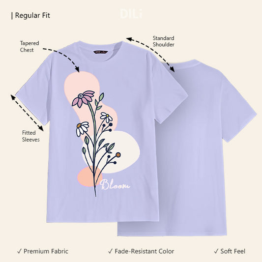 Regular Fit Unique Floral Lavender T-Shirt