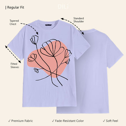 Regular Fit Minimal Floral Design Printed T-Shirt Lavender