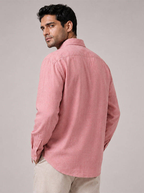 Back three-quarter view of men's blush pink linen-cotton shirt