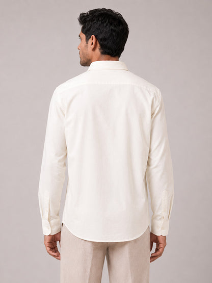 Back view of men's cream cotton full-sleeve shirt