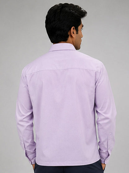 Back view of men's lavender textured cotton full-sleeve shirt