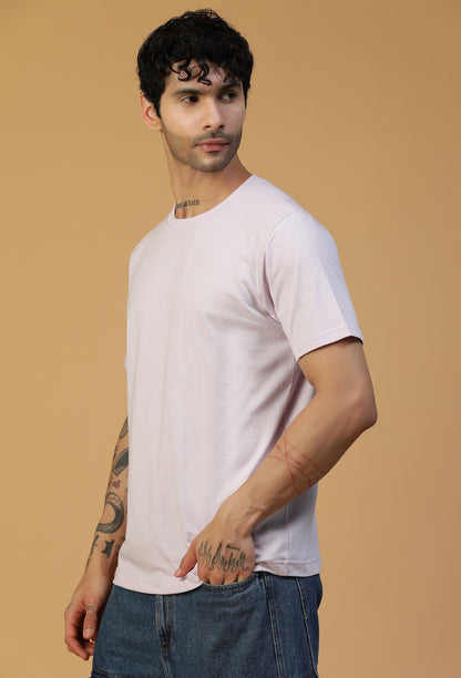 Side view of men's lavender cotton regular-fit T-shirt