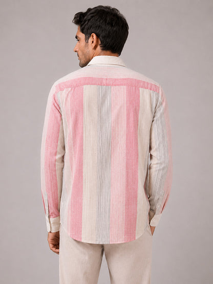 Back view of men's pink and cream striped linen-cotton shirt