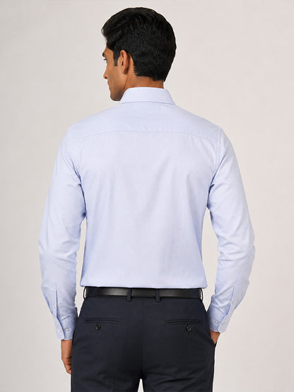 Back view of men's sky blue textured cotton full-sleeve shirt