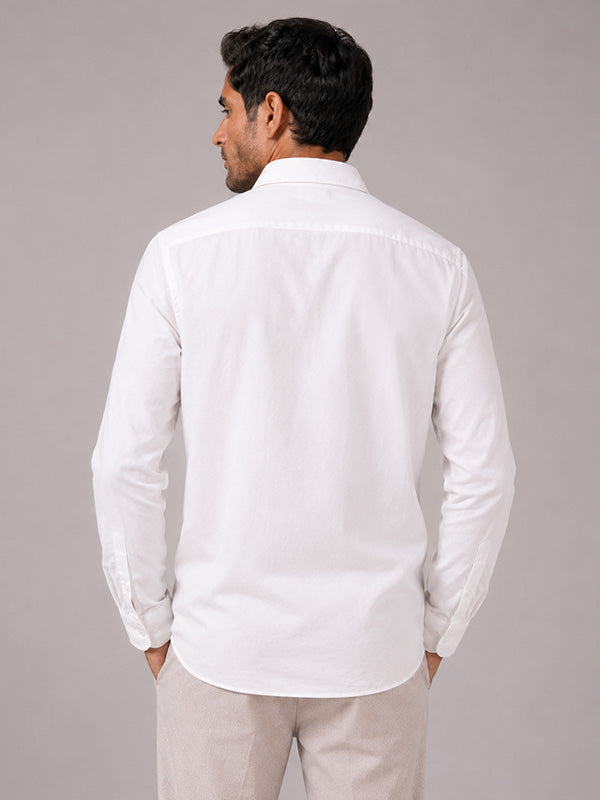 Back view of men's white cotton full-sleeve shirt