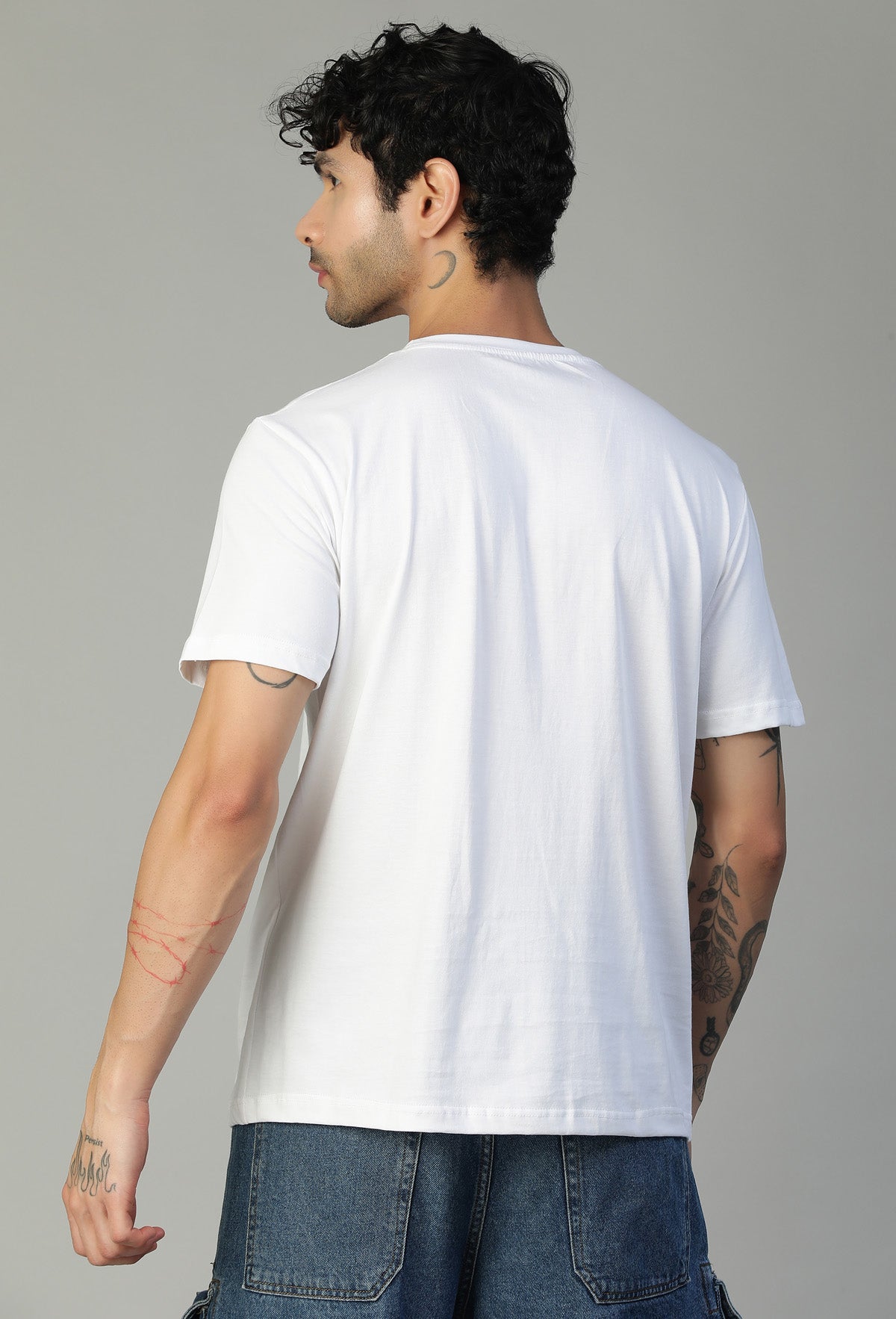 Back view of men's solid white regular-fit T-shirt