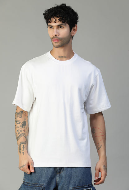 Front view of men's solid white pure cotton oversized T-shirt