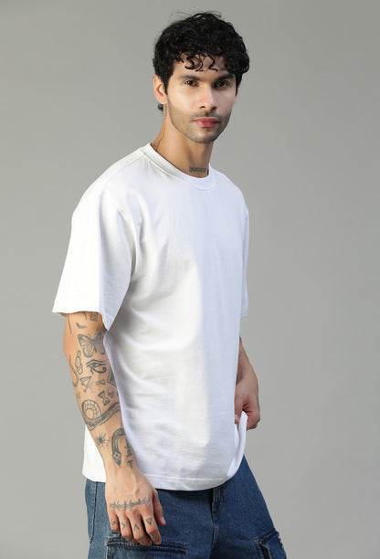 Side view of men's white oversized cotton T-shirt