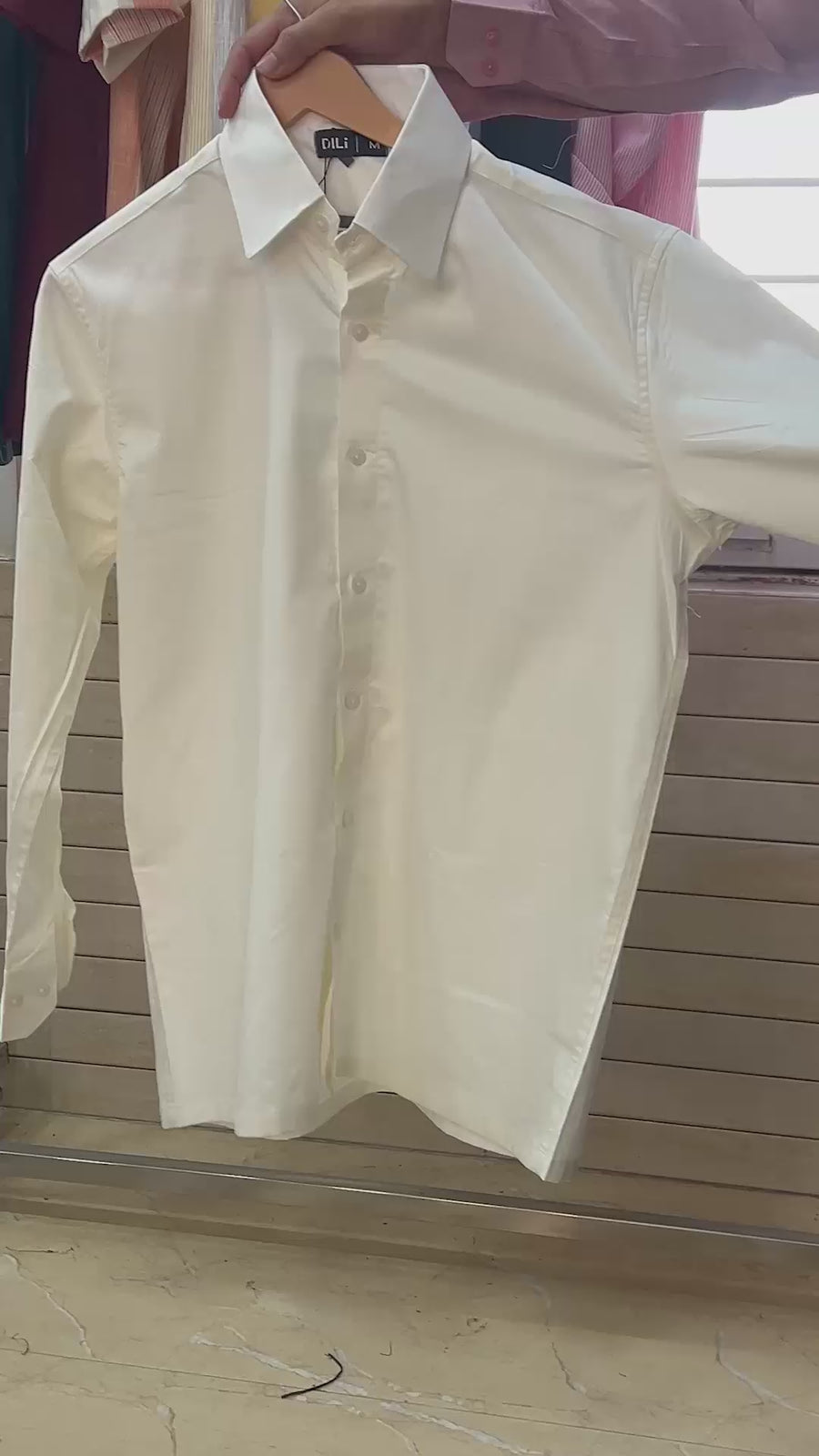Men’s Cream Cotton Relaxed-Fit Full-Sleeve Shirt
