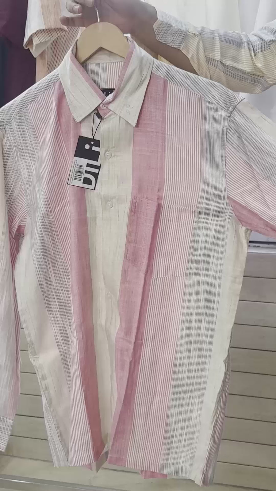 Men’s Pink & Cream Striped Linen-Cotton Relaxed-Fit Full-Sleeve Shirt