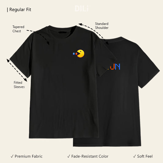 Pacman Run Regular Fit Printed T-Shirt Black