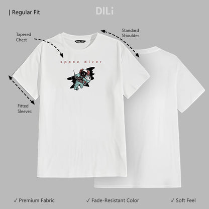Space Diver Regular Fit Printed T-Shirt White