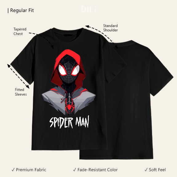 Regular Fit Miles Morales Design Printed T-Shirt Black.