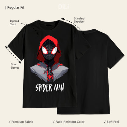 Regular Fit Miles Morales Design Printed T-Shirt Black