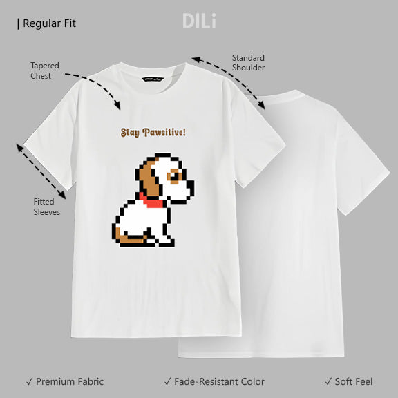 Regular Fit Cute Dog Design Printed T-Shirt White.