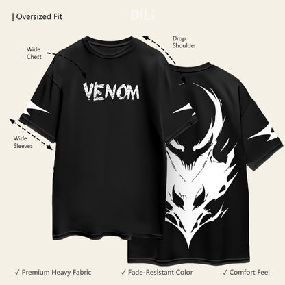 Venom Printed Pure Cotton Oversized T-shirt Black