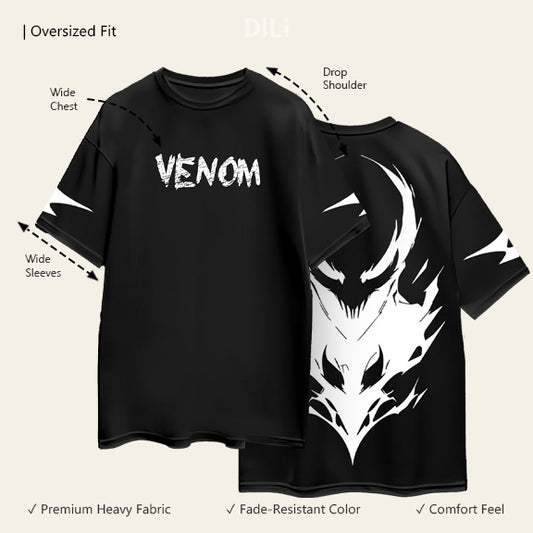 Venom Printed Pure Cotton Oversized T-shirt Black