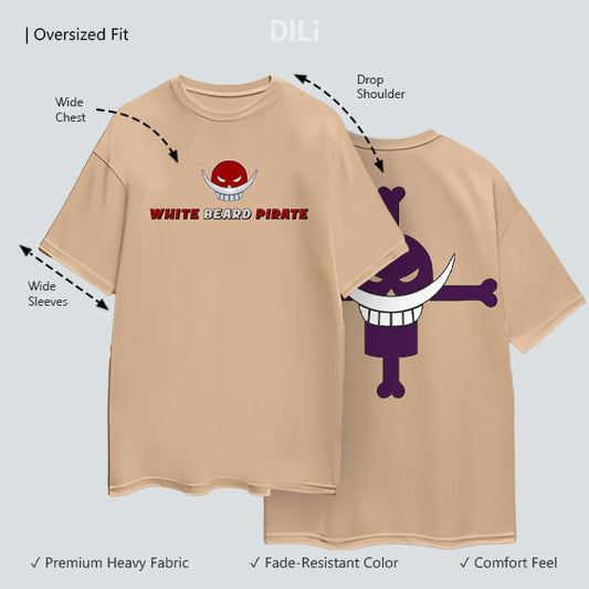 One Piece White Beard Pure Cotton Oversized T-shirt Beige