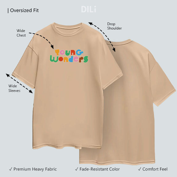 Premium Typography Pure Cotton Oversized T-shirt Beige