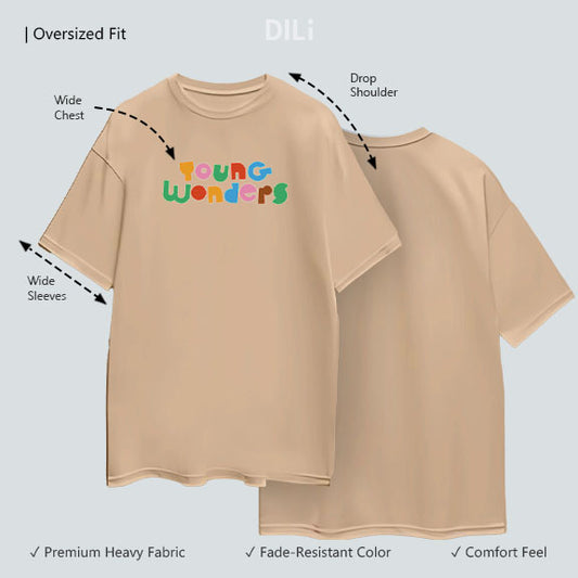 Premium Typography Pure Cotton Oversized T-shirt Beige